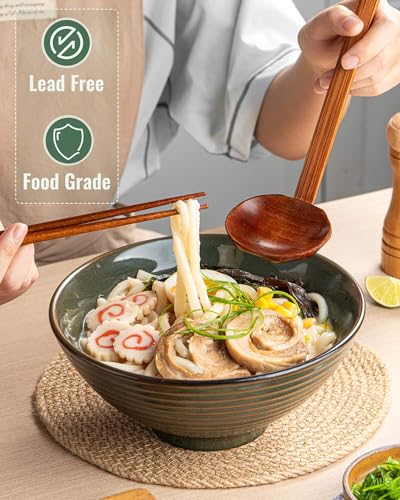 Large Japanese Ramen Bowl Set of 4 (Retro Cyan-4 Bowl Set)