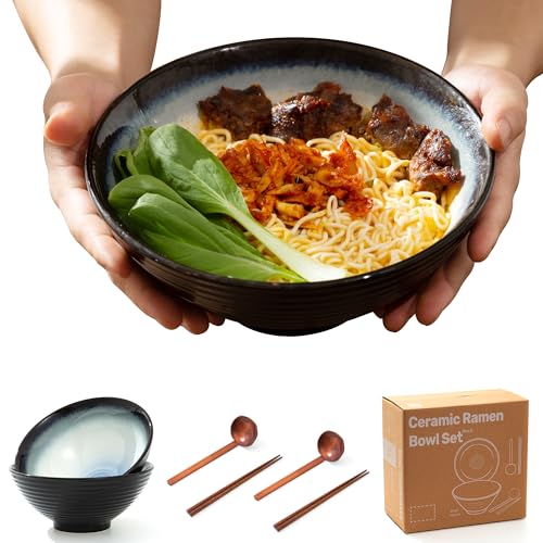 8 Inch Ceramic Ramen Bowl Set of 2 (Midnight)