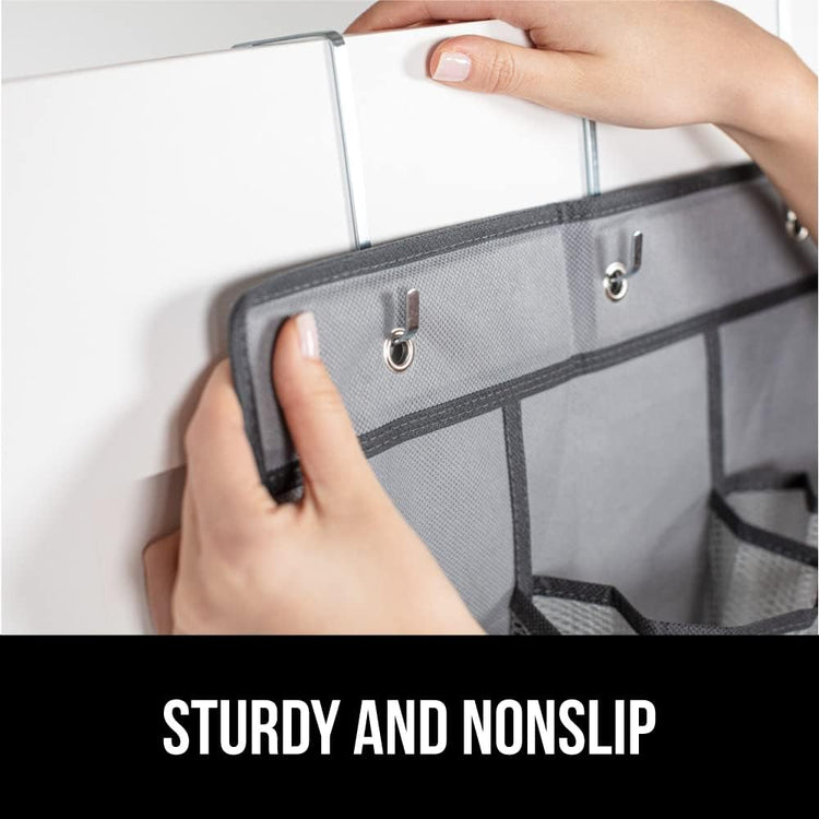 GORILLA GRIP Over the Door Shoe Organizer, 35 Large Breathable Mesh Pockets, Space Saving Hanging Storage Holder, 5 Hook Closet Rack Hanger, Hangs on Closets for Shoes, Accessories 68.5H x 24.5W Gray