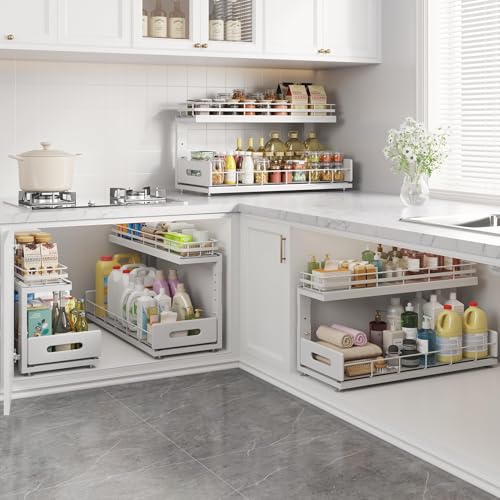 Under Sink Organizer Upgrade To Professional Rails (White / 2 Pack-21"Dx12.8"-16.9"H)