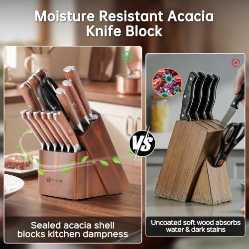 14 PCS Japanese Knife Set with Block and Sharpening Rod (14 Count)