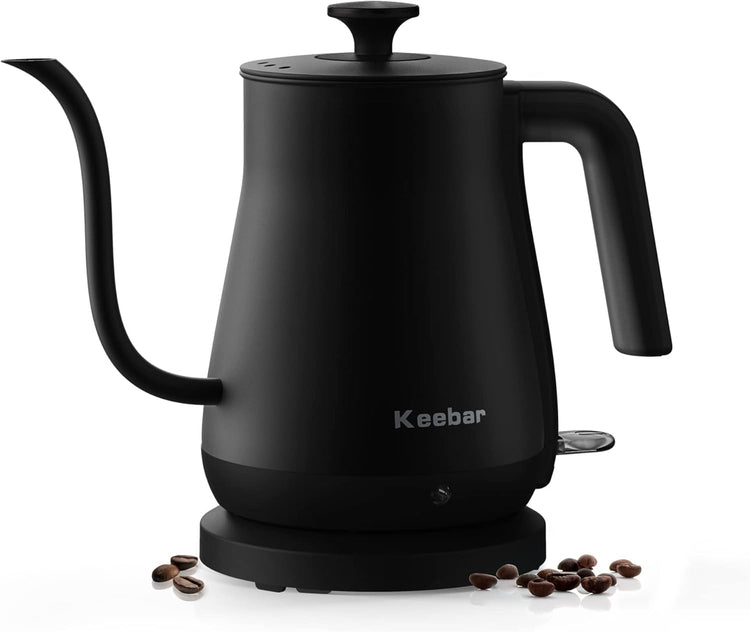Electric Kettle, Gooseneck Kettle with Auto Shut Off, 0.8L Small Eletric Tea Kettle, Precise Spout Designed for Coffee Tea, 1000W Quick Heat Up, Stainless Steel, Matte Black
