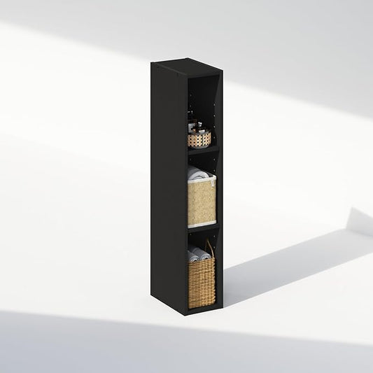 Furinno Reed 3-Tier Closet Organizers and Storage, Closet Organizer, Open Shelf Closet Storage, for Wardrobe, Bedroom, Living Room, 6-Inch Width, Blackwood