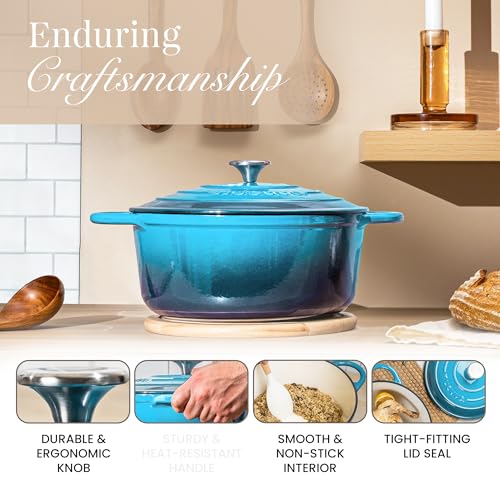 Enamelled Cast Iron Dutch Oven Pot with Lid 6.4 Quart Non Stick Casserole Pot