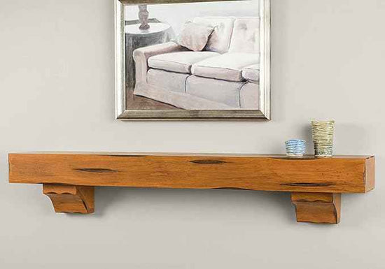 MANTELSDIRECT Breckenridge 48” Fireplace Mantel Shelf with Corbels – Rustic Floating Mantel Shelf for Over Fireplace – Chestnut - Wood Shelf for Wall – Pine Box Construction