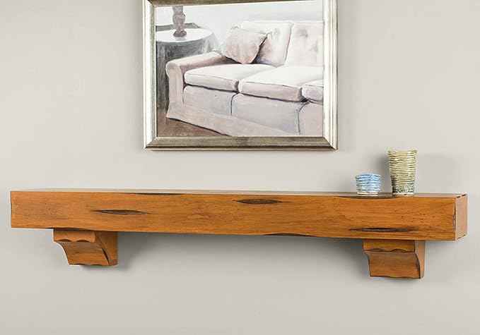 MANTELSDIRECT Breckenridge 48” Fireplace Mantel Shelf with Corbels – Rustic Floating Mantel Shelf for Over Fireplace – Chestnut - Wood Shelf for Wall – Pine Box Construction