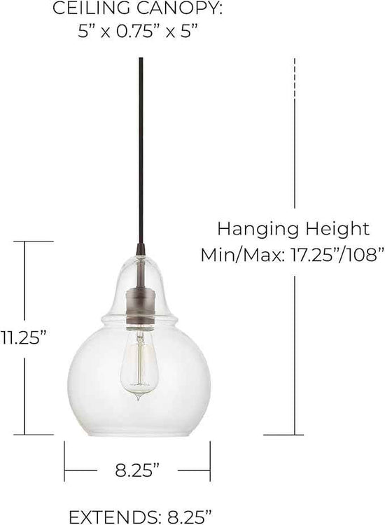 Capital Lighting 4644BB-143 Ashlyn Modern Teardrop Clear Glass Globe Bell Pendant, 1-Light 75 Watts, 11" H x 8" W, Burnished Bronze