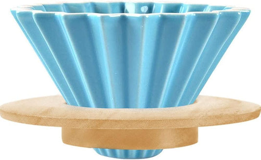 Ceramic Coffee Dripper Pour Over Coffee Maker with Wood Stand Elegant Flower Shape Filter