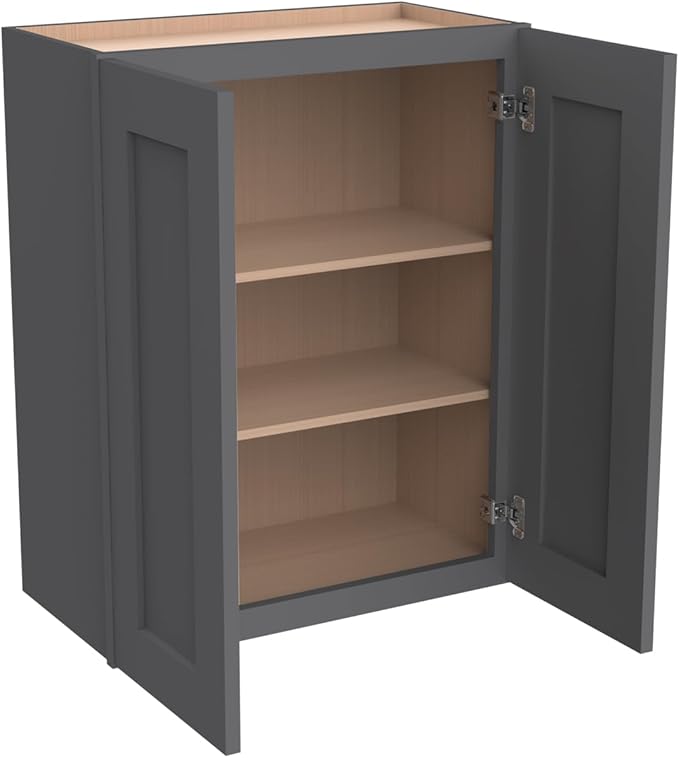 Wall-Mounted Cabinet – Solid Wood Shaker Style Medicine Cabinet with Adjustable Shelves & Soft-Close Doors for Bathroom, Kitchen, and Office Storage (Pebble Gray, 30" W x 12" D x 30" H)