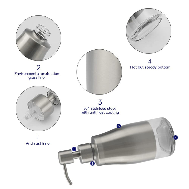 Kitchen Soap Dispenser with Silicone Tray & Stickers 11 OZ