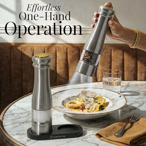 Electric Salt and Pepper Grinder Set (Silver)