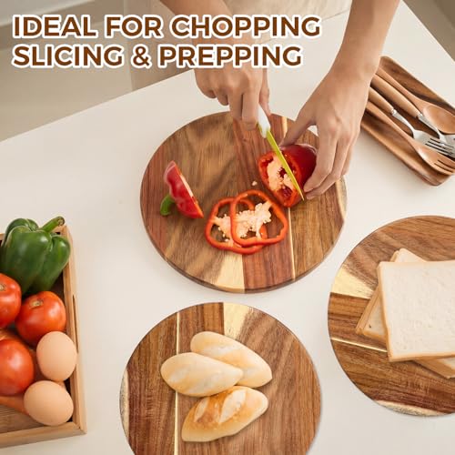 6 Pack 10" Acacia Wooden Round Cutting Boards Bulk 0.6 Inch Thick Round Charcuterie Board Smooth Surface Multipurpose Chopping Serving Tray for Pizza Fruit Vegetables Bread (6 Count)
