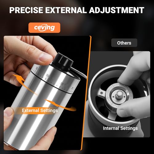Mini Manual Coffee Grinder With 40 Adjustable Settings (M05 Silver / Ceramic Burr)