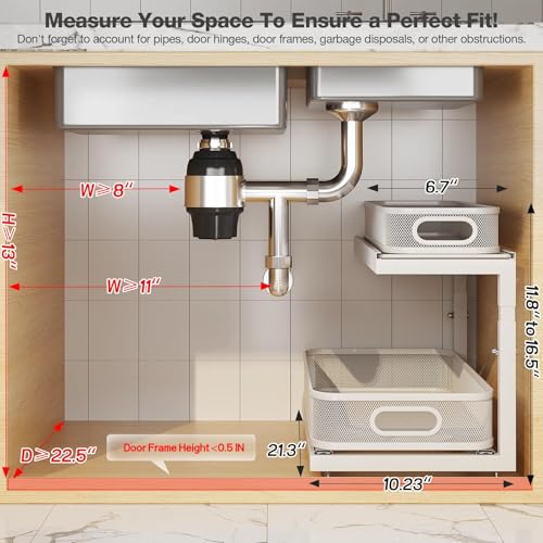2 Pack 21.3 IN Depth Under Sink Organizer With Next (White / 2 Pack-21.3"Dx11.8"-16.5"H)