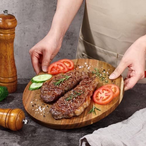 6 Pack 10" Acacia Wooden Round Cutting Boards Bulk 0.6 Inch Thick Round Charcuterie Board Smooth Surface Multipurpose Chopping Serving Tray for Pizza Fruit Vegetables Bread (6 Count)