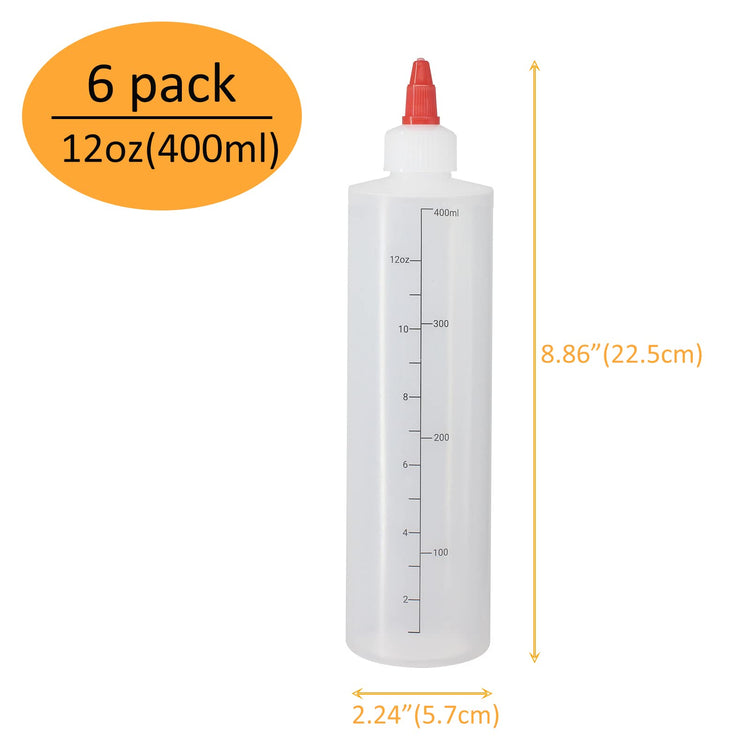 6 Pack 12 oz Graduated Plastic Squeeze Squirt Condiment Bottles (6 Count)