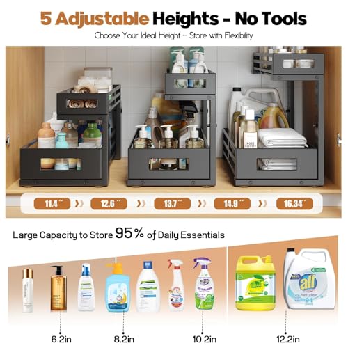 2 Pack Under Sink Organizer and Storage (2 Pack-15.7"Dx11.4"-16.34"H / Black)