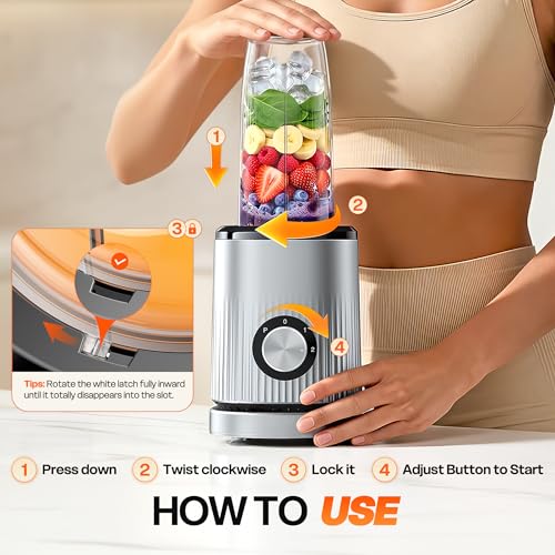 Smoothie Blender for Shakes and Smoothies with 2*16.9oz To (Silver Grey)