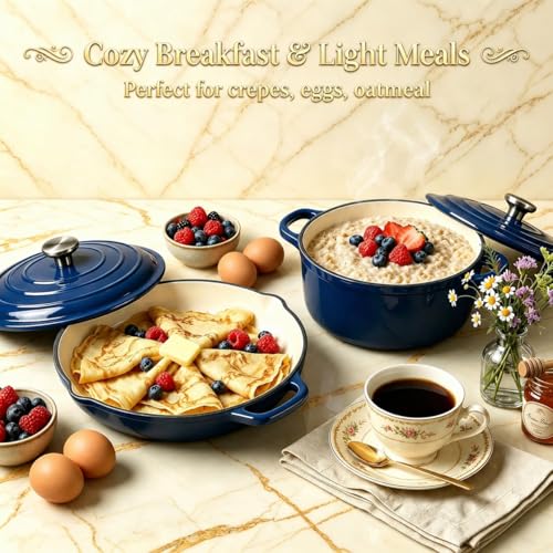 5 Piece Navy Blue Enameled Cast Iron Cookware Set