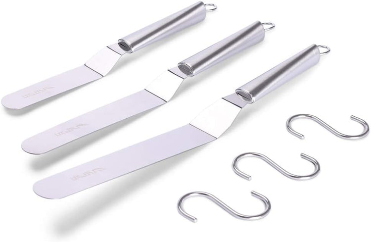Offset Spatulas Cake Icing Knife 6 8 10 Inch with 3 Metal Hook Angled Cake Frosting Decorating Spatula Set of 3