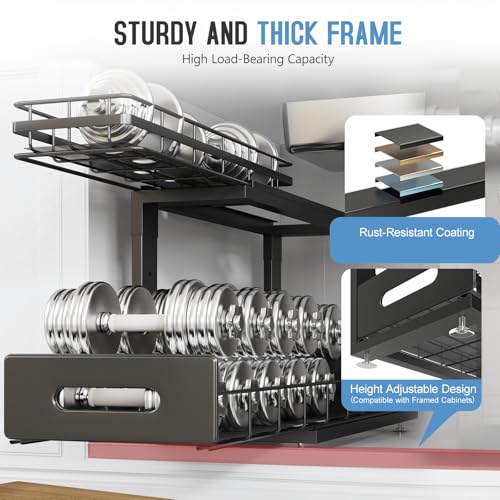 Under Sink Organizer Upgrade To Professional Rails (Black / 2 Pack-18.5"Dx12.8"-16.9"H)