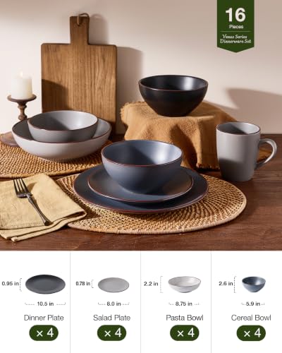 Venus Stoneware Dinnerware Sets with Pasta Bowls (Multicolor / Serves 4 (16pc w/ Pasta Bowl))