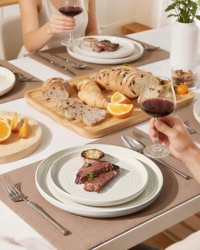 Stoneware Dinnerware Sets with Pasta Bowls (Cream)