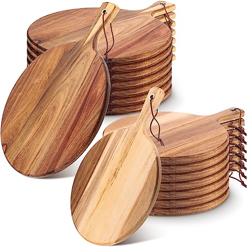 16 Pack Acacia Wood Cutting Board with Handle Thick Round Charcuterie Boards 2 Size Acacia Chopping Boards for Serving Cheese Pizza Bread Platter Baking Wooden Wall Carving Decor (16 Count)
