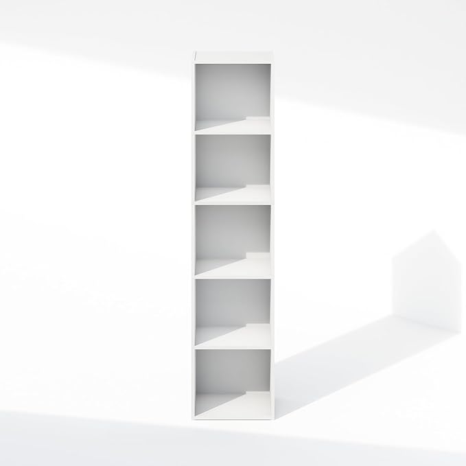 Furinno Reed Closet Organizers and Storage, 5-Tier Closet Organizer, Open Shelf Closet Storage, for Wardrobe, Bedroom, Living Room, White