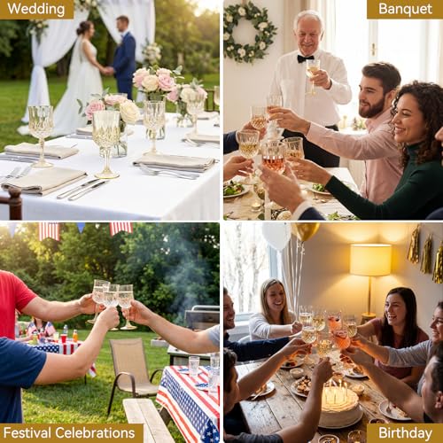 48 Pcs 7oz Plastic Vintage Wine Glasses Drinking Goblets Unbreakable Crystal Water Glassware Reusable Diamond Champagne Flutes Cups for Wedding Banquet Birthday Party Supplies (48 Count)