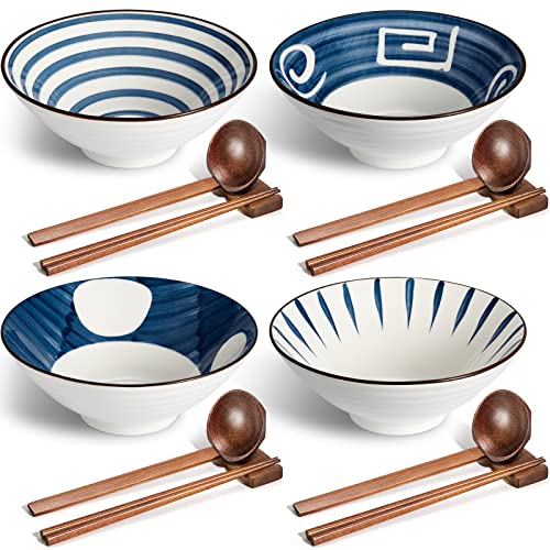 40oz Ceramic Japanese Ramen Bowls Set of 4 (Retro Style)