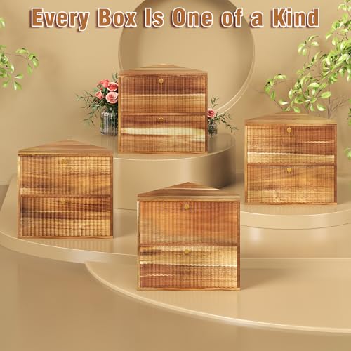 Acacia Corner Bread Box for Kitchen Countertop Wood Two Layer Large Capacity Bread Storage Bin Vintage Storage for Homemade Bread (Acacia Wood)
