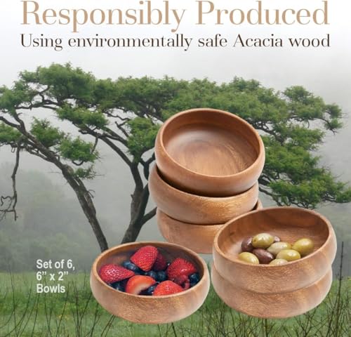 Woodard & Charles Acacia Wood Snack Serving Bowl (6" x 2" Set of 6)