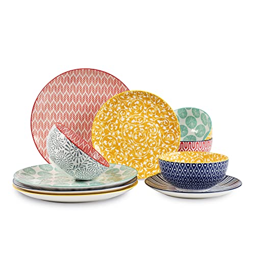 Ceramic Dinnerware Sets for 4 (Assorted Colors / 12 Pieces)