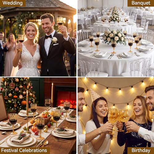 Multicolor 7oz Plastic Vintage Wine Glasses Drinking Goblets Unbreakable Crystal Water Glassware Reusable Diamond Champagne Flutes Cups for Wedding Banquet Birthday Party Supplies (36 Count)