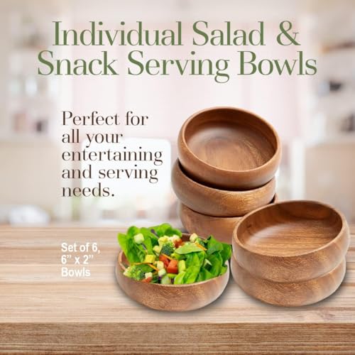 Woodard & Charles Acacia Wood Snack Serving Bowl (6" x 2" Set of 6)