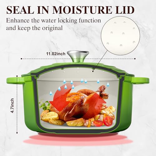 7QT Enameled Cast Iron Dutch Oven with Lid & Cotton Potholders