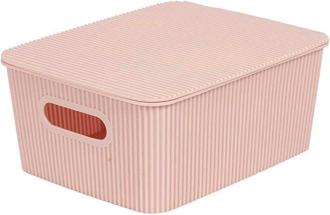 Glad Storage Baskets with Lids - Set of 6 Stackable Plastic Boxes with Handles - Decorative Shelf Organizer Bins for Bathroom and Closet, Pink, 1 Gallon