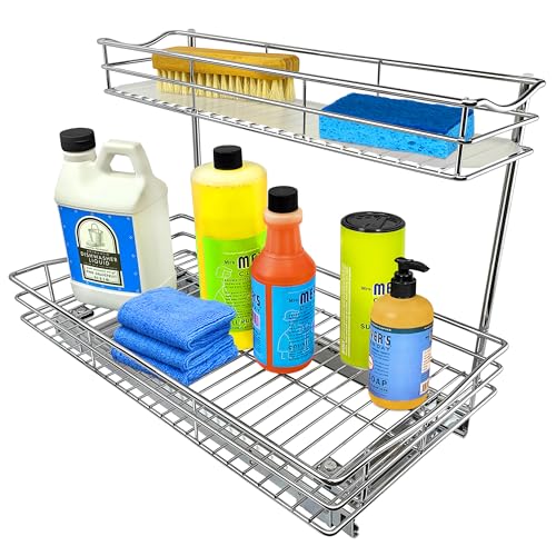 Pull Out Under Sink Kitchen Cabinet Organizer (11.5"W x 21"D Chrome)