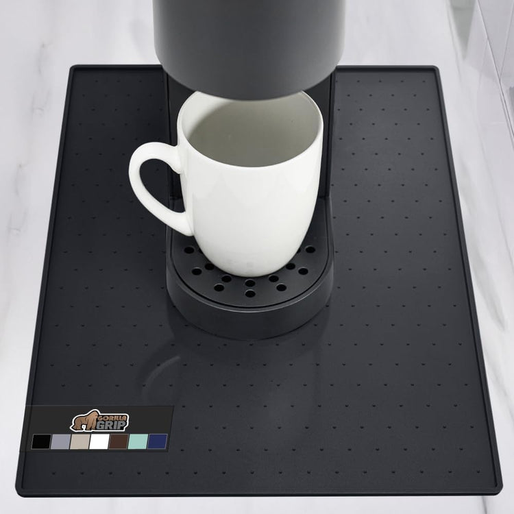 GORILLA GRIP Silicone Coffee Mat, Espresso Drink Bar Station Accessories, Waterproof Heat-Resistant Dish Drying Mats, Stay in Place on Kitchen Counter, Home Kitchen Decor Essentials, 10x14, Black