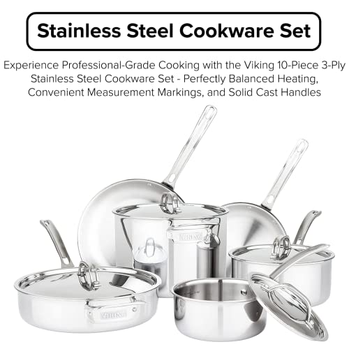 Culinary 3 Ply Stainless Steel Cookware Set with Metal Lids