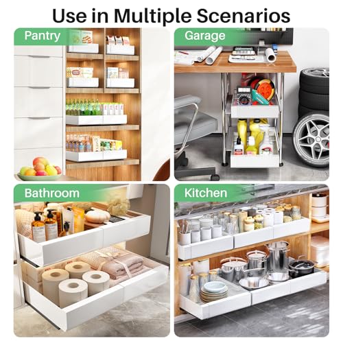 Pull out Cabinet Organizer (White / 21"D×12"-20"W(2 Pack))