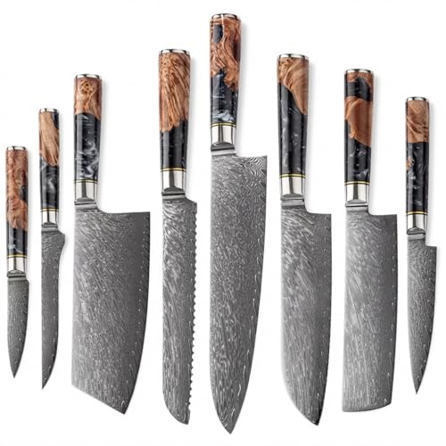 Real Forged Damascus 8pc Japanese (8 Count)