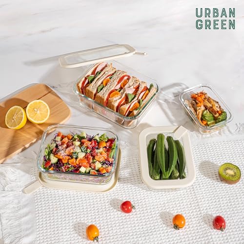 Glass Food Storage Containers with Glass Lids (‎Ivory White -4p)