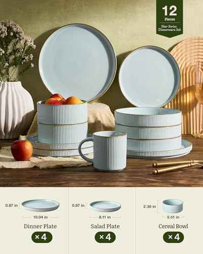 Plates and Bowls Set with Rim (12 Count)