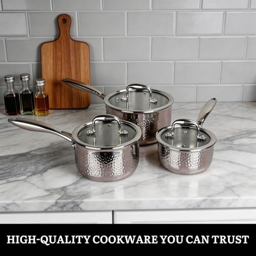 14-Piece Tri-Ply Hammered Stainless Steel Cookware Set