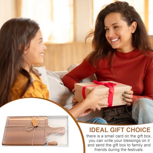 12 Set Acacia Wood Charcuterie Board with Knife Wooden Serving Tray with Groove Acacia Wood Cutting Board with Gift Box and Card for Wedding Baby Shower Housewarming Gift (12 Count)