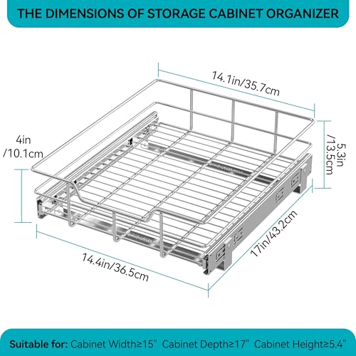 Pull Out Cabinet Organizer 15" W X 17" D (1 Tier - Chrome-Plated / 14" W X 17" D)