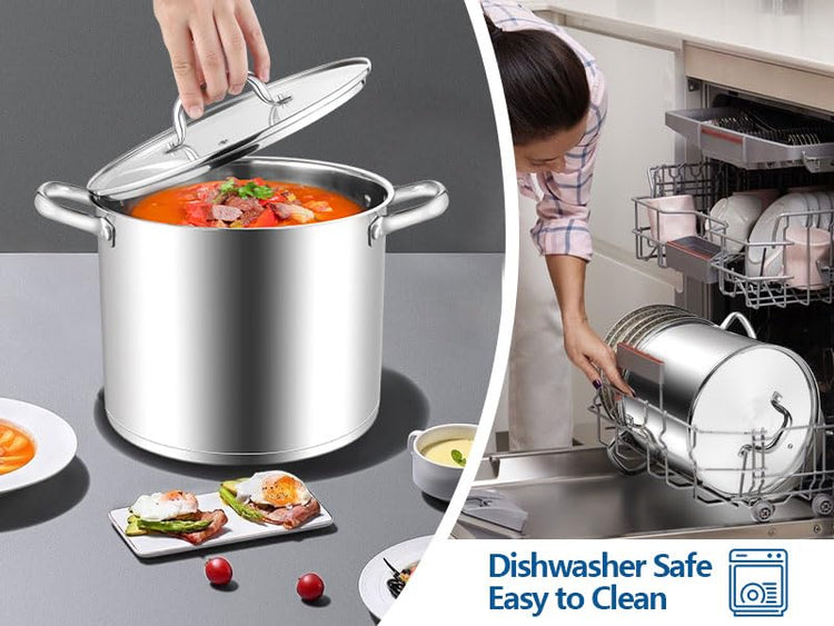 10 Quart Pot Stainless Steel Stock Cooking Pot with Glass Lid for Soup Canning Stewing Simmering