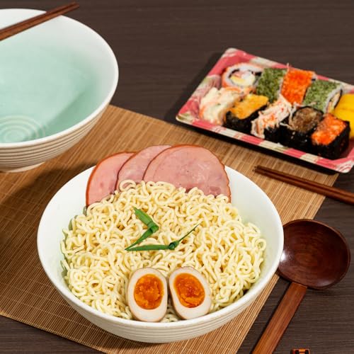8 Inch Ceramic Ramen Bowl Set of 2 (Cyan Sea)